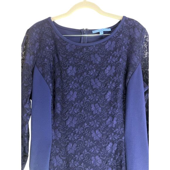 Antonio Melani Lace Dress Women Large Blue Long Sleeve Sheath Knee Length - Picture 7 of 7